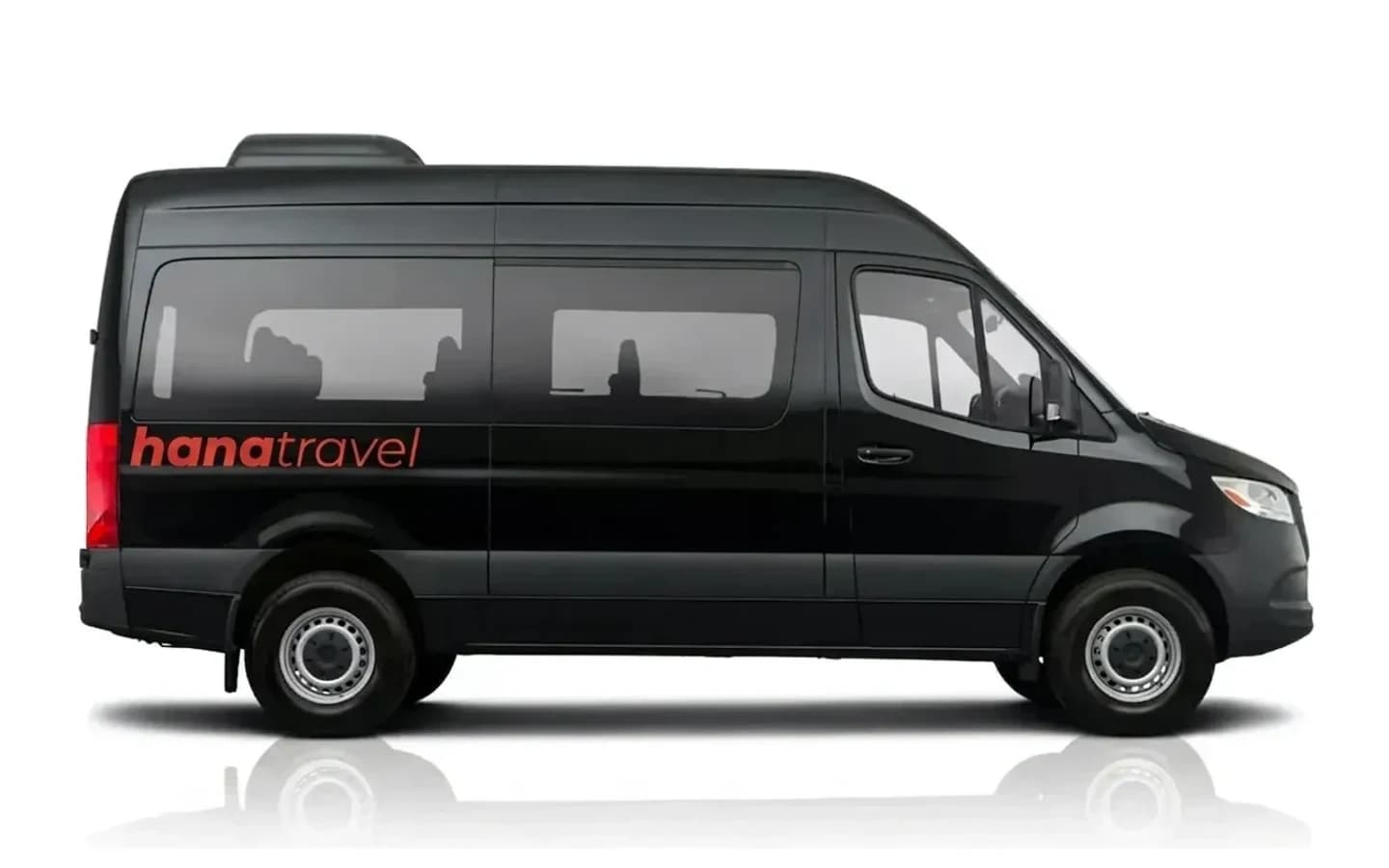 A black Mercedes-Benz Sprinter on a white background, used for transfers from Antalya Airport.