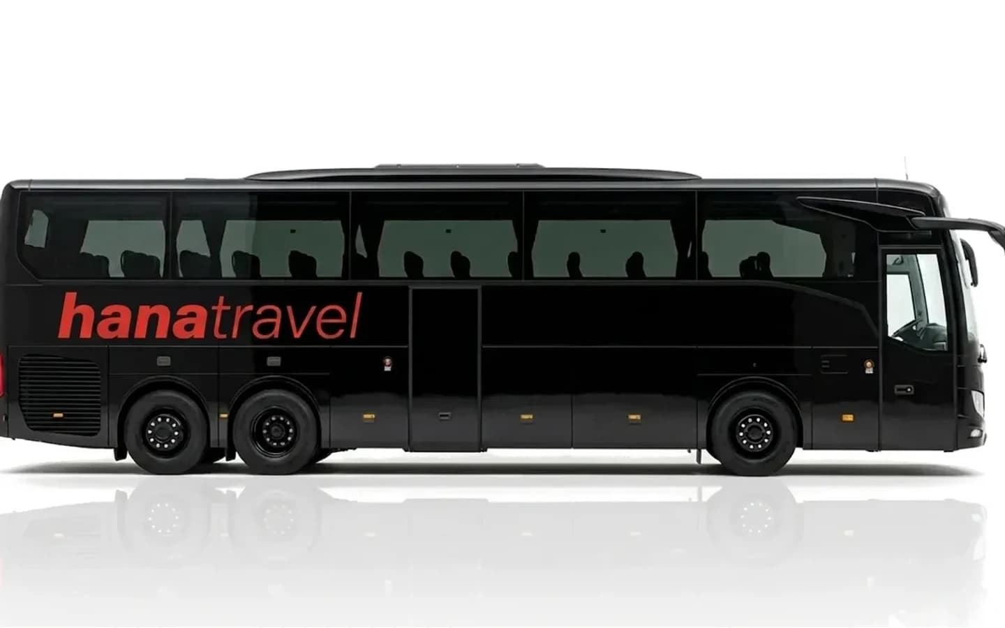 Side view of a black Mercedes-Benz Tourismo for Antalya Airport transfers on a white background.