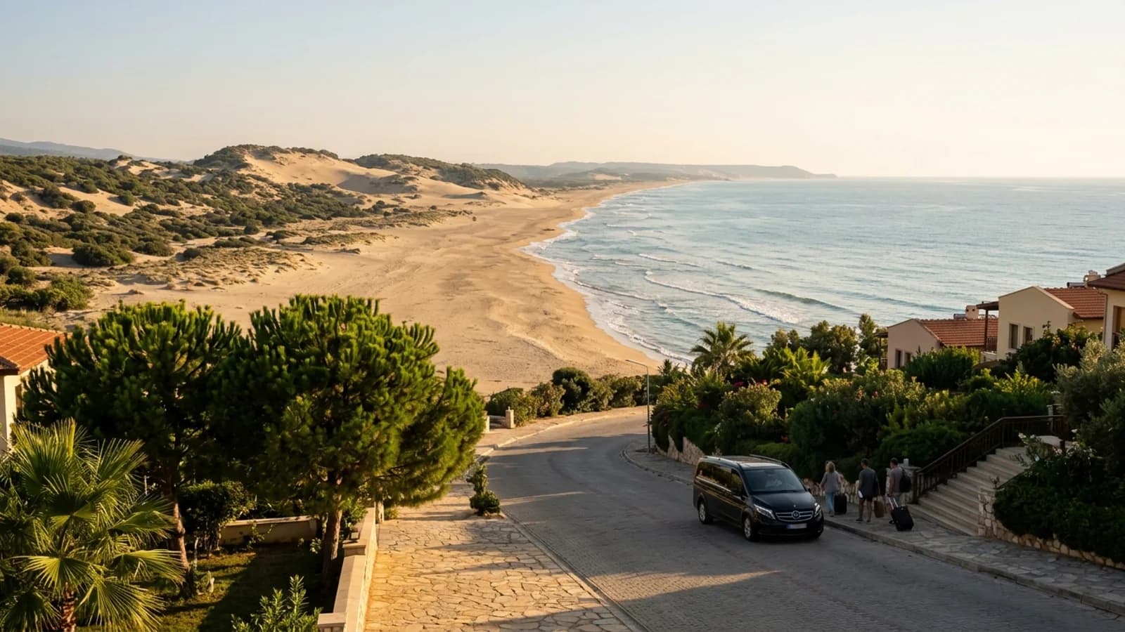 The pristine sandy beach of Patara A long wide sandy beach at Patara with huge dunes and waves under a clear sky.